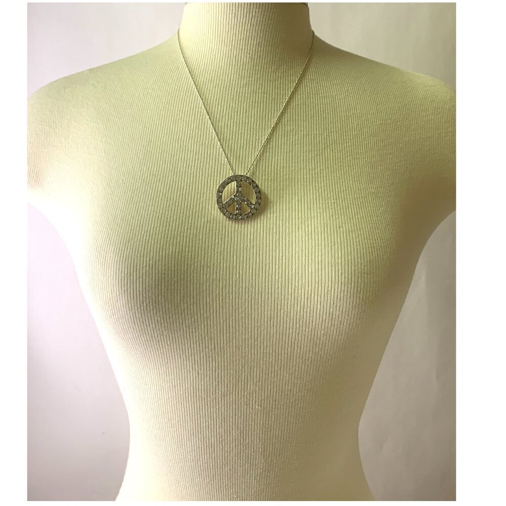 Vintage Claire’s White Rhinestone Crystals Peace Sign Necklace - Picture 5 of 5